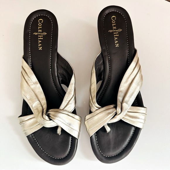 NWOT Cole Haan Nike Air EDEN Gold Metallic Leather Thong Sandals - Picture 1 of 8